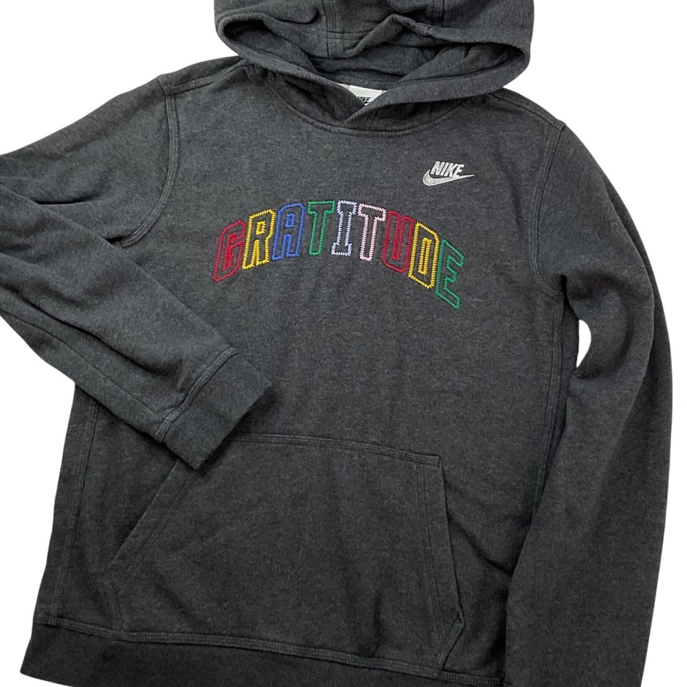 Nike Hoodie Youth Sz XL Sweatshirt Pullover Gratitude Embroidered Logo Gray
